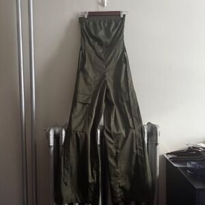 $549 NWT Shasa Women's Olive Green Strapless Wide Leg Cargo Jumpsuit Small